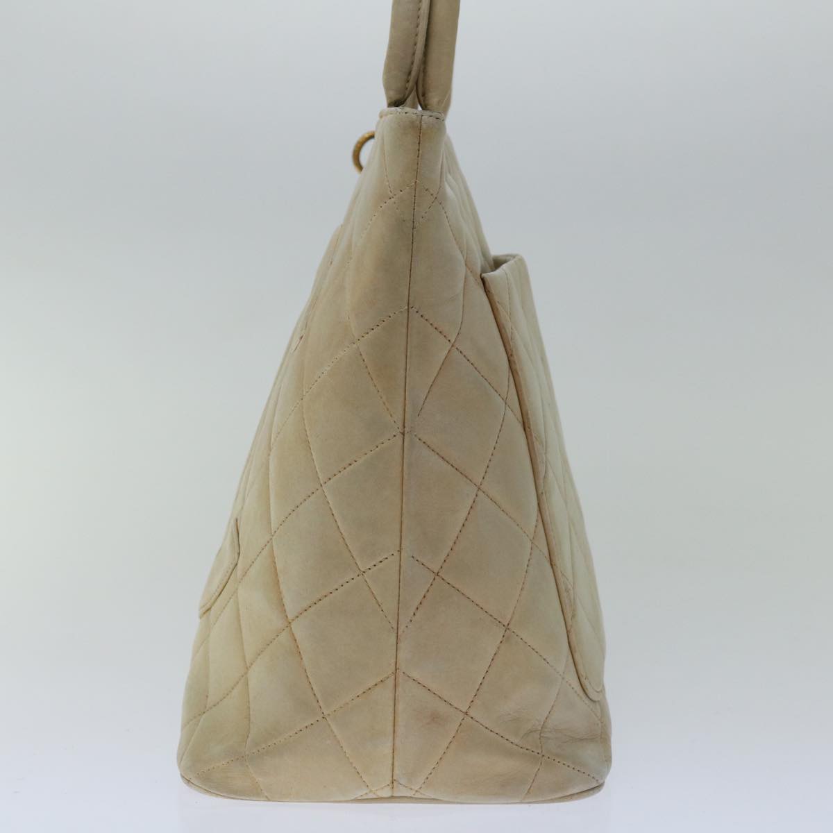 CHANEL Tote Bag Lamb Skin Beige CC Auth bs12535