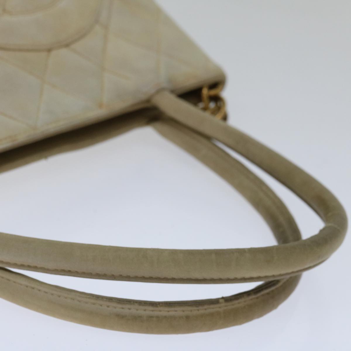 CHANEL Tote Bag Lamb Skin Beige CC Auth bs12535