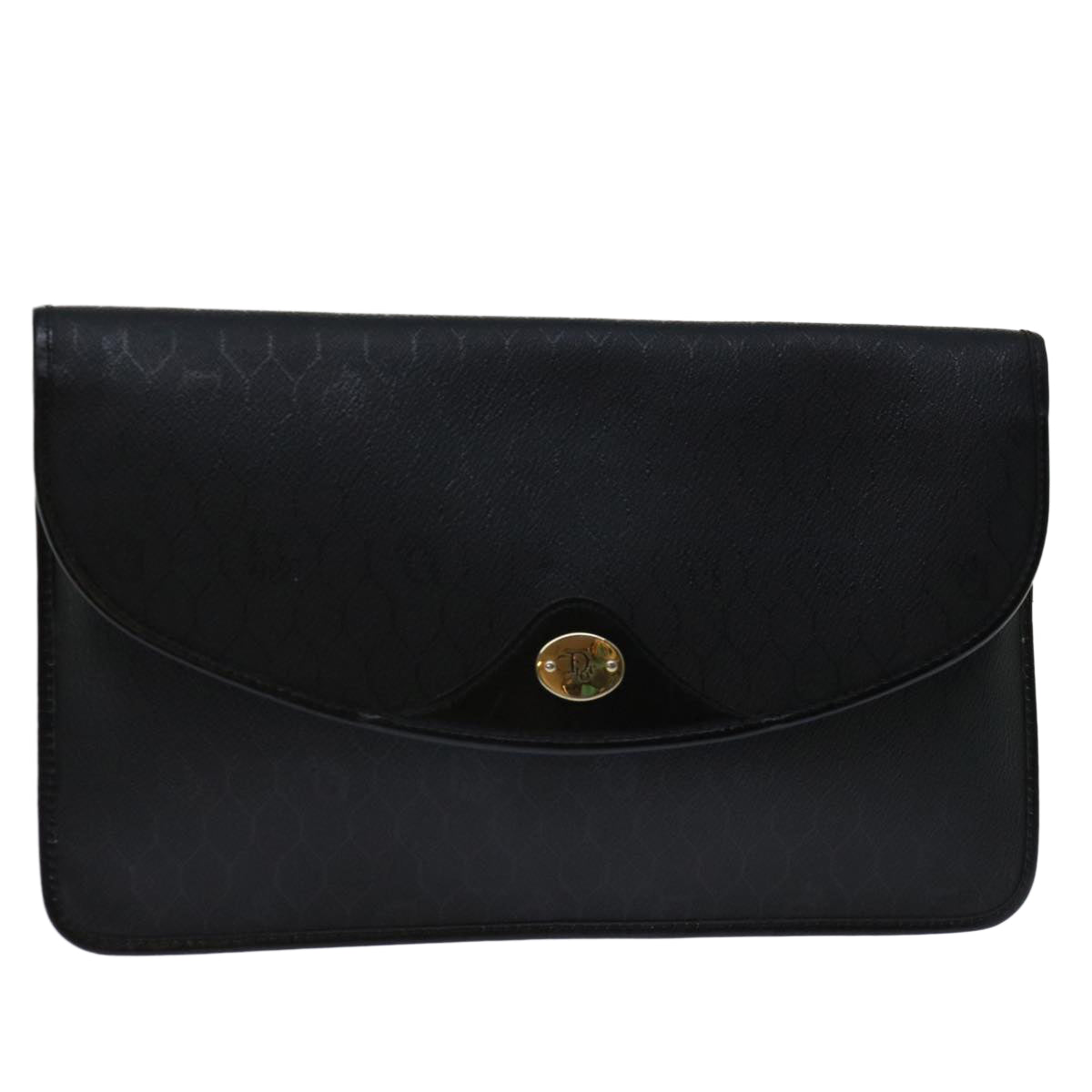 CHRISTIAN DIOR Honeycomb Canvas Clutch Bag PVC Leather Black Auth bs12644
