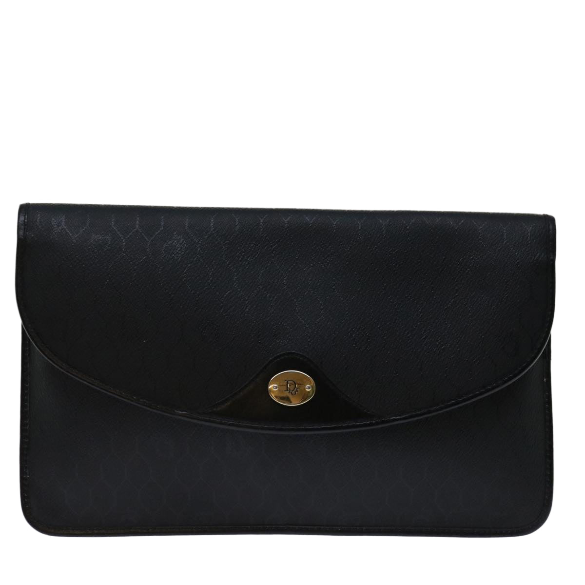 CHRISTIAN DIOR Honeycomb Canvas Clutch Bag PVC Leather Black Auth bs12644