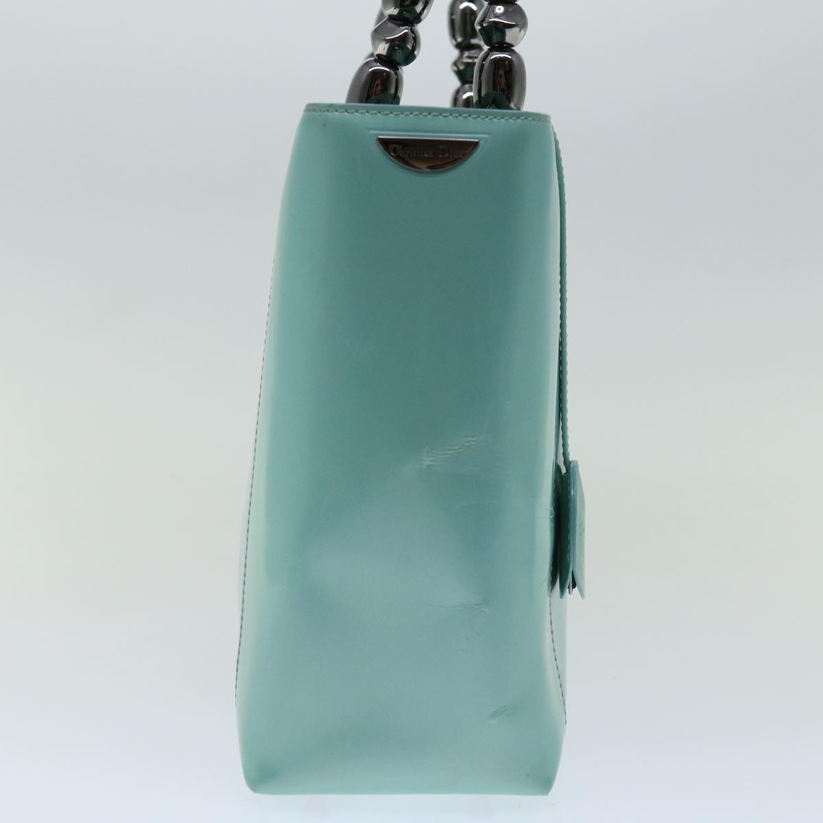CHRISTIAN DIOR Maris Pearl Hand Bag Enamel Light Blue Auth bs12733