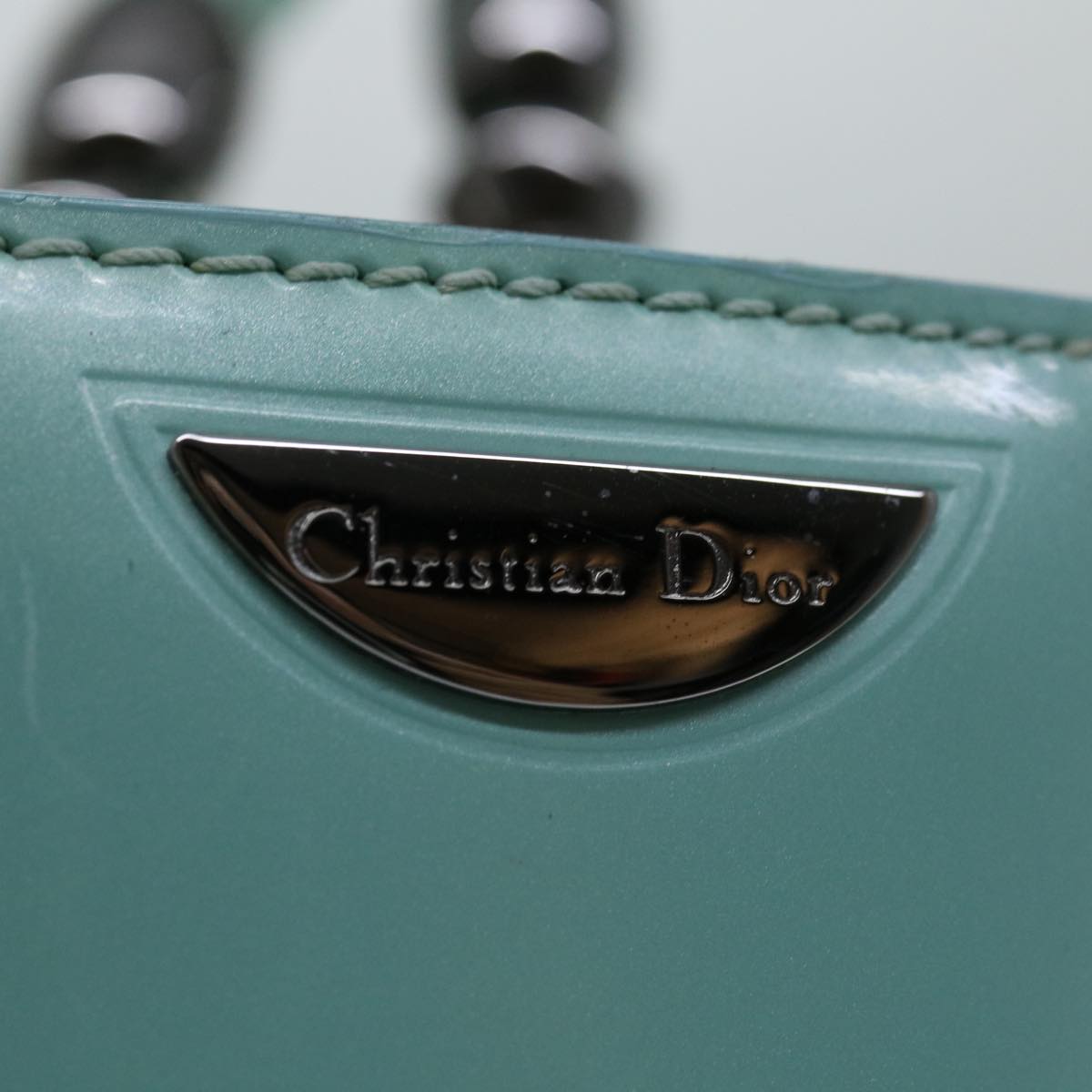 CHRISTIAN DIOR Maris Pearl Hand Bag Enamel Light Blue Auth bs12733