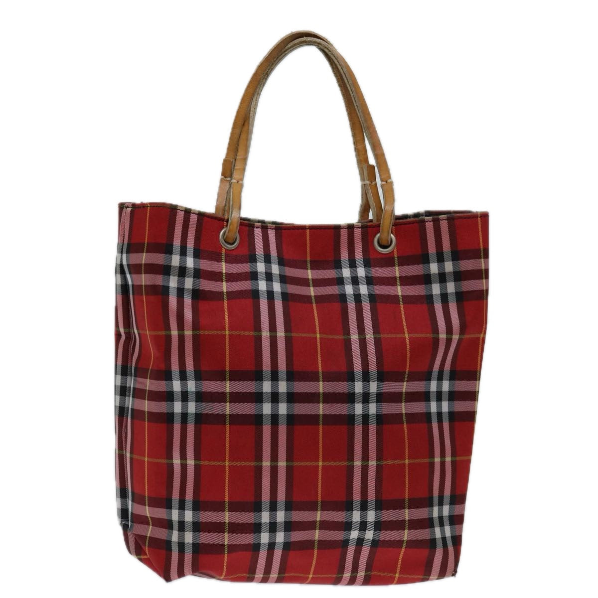 BURBERRY Nova Check Hand Bag Nylon Red Auth bs12782