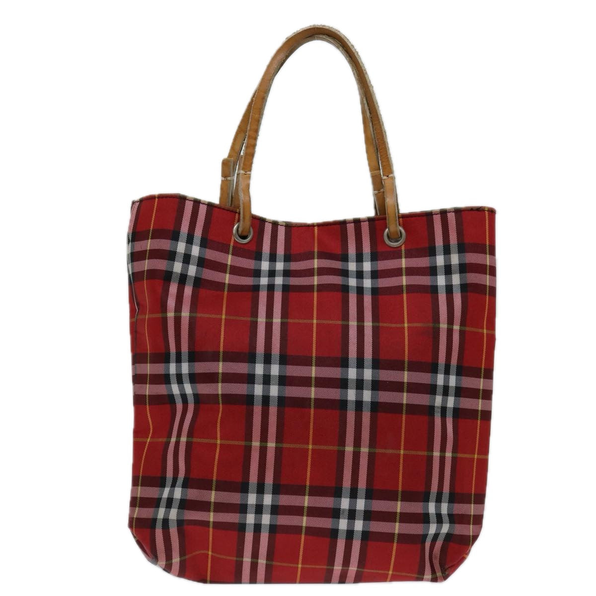 BURBERRY Nova Check Hand Bag Nylon Red Auth bs12782