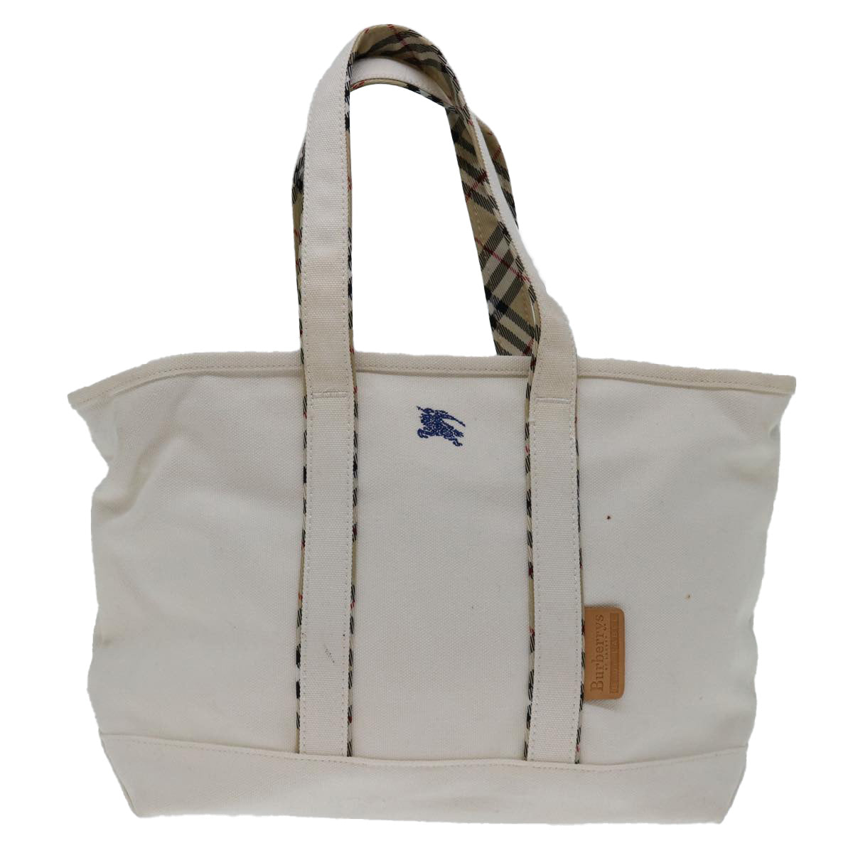 BURBERRYSs Nova Check Blue Label Tote Bag Canvas White Beige Auth bs12787