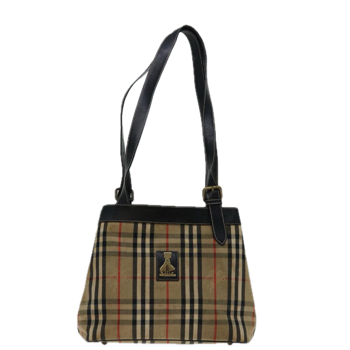 BURBERRYSs Nova Check Shoulder Bag Canvas Beige Black Auth bs12788