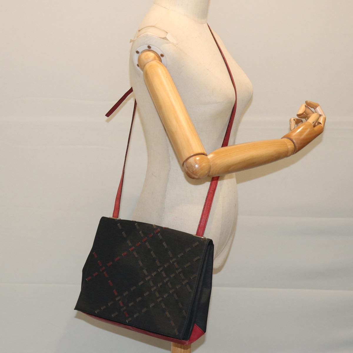 BURBERRY Shoulder Bag Canvas Black Red Auth bs12799