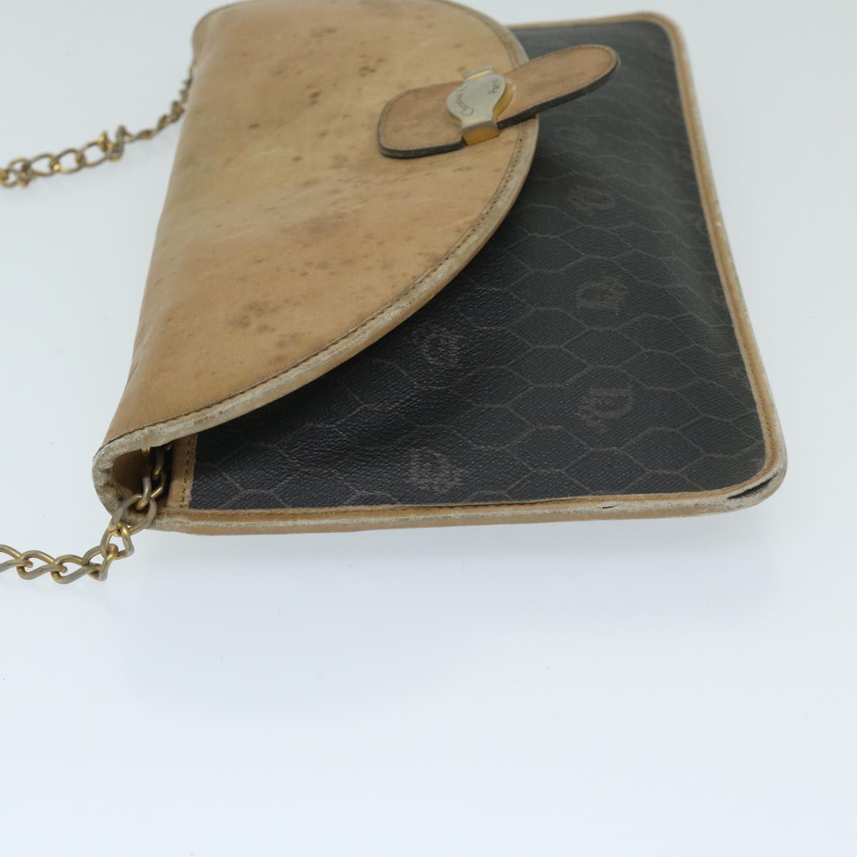 CHRISTIAN DIOR Honeycomb Canvas Chain Shoulder Bag PVC Black Auth bs12883