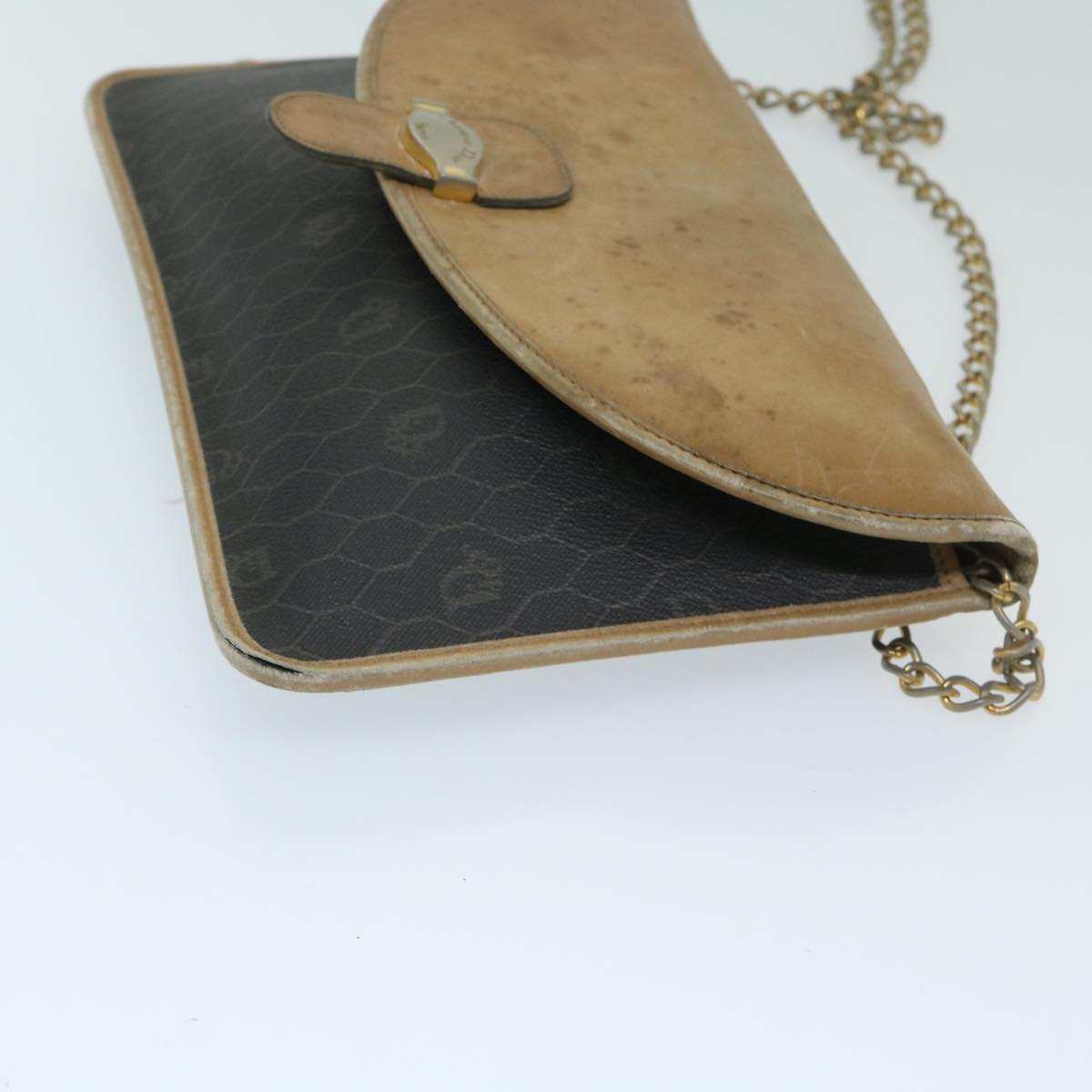 CHRISTIAN DIOR Honeycomb Canvas Chain Shoulder Bag PVC Black Auth bs12883