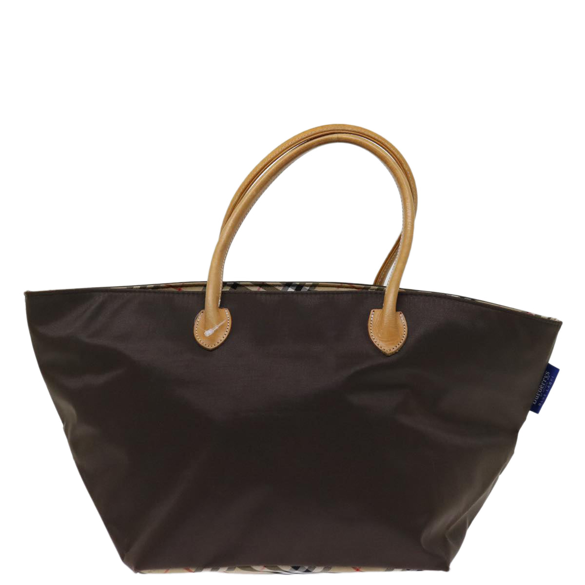 BURBERRYSs Nova Check Blue Label Tote Bag Nylon Brown Auth bs12913