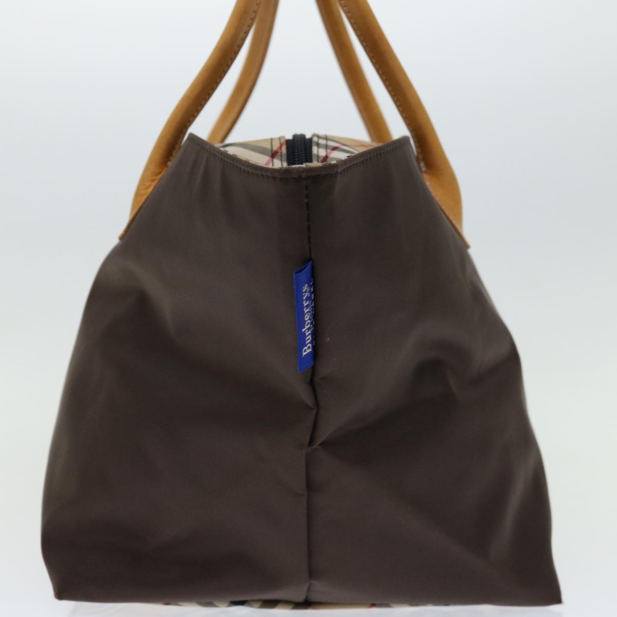 BURBERRYSs Nova Check Blue Label Tote Bag Nylon Brown Auth bs12913