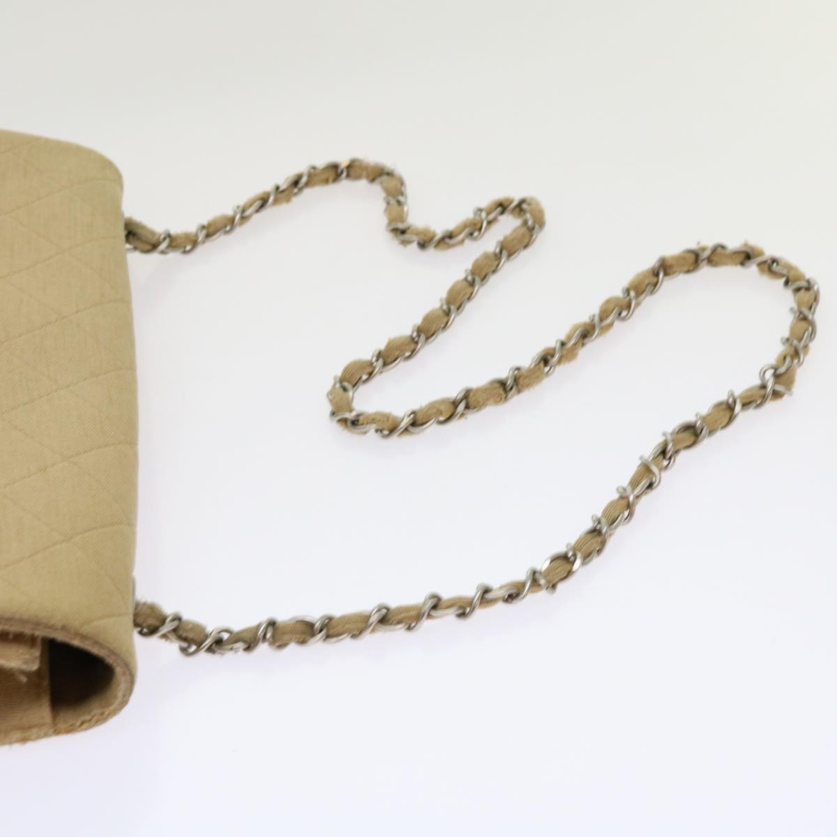Top Quality Chanel Matelasse Chain Turn Lock Shoulder Bag cotton Beige CC Auth bs13037