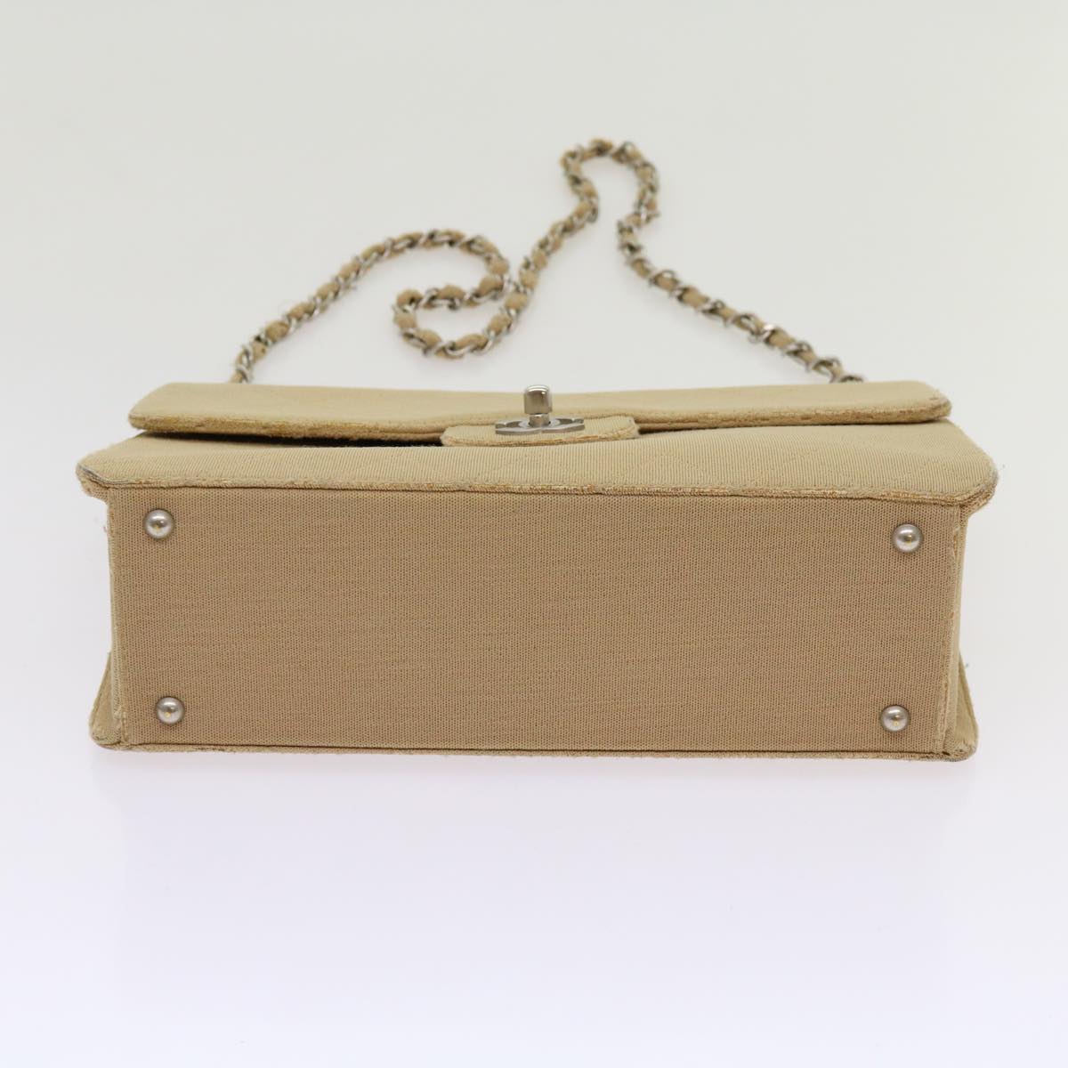 Top Quality Chanel Matelasse Chain Turn Lock Shoulder Bag cotton Beige CC Auth bs13037