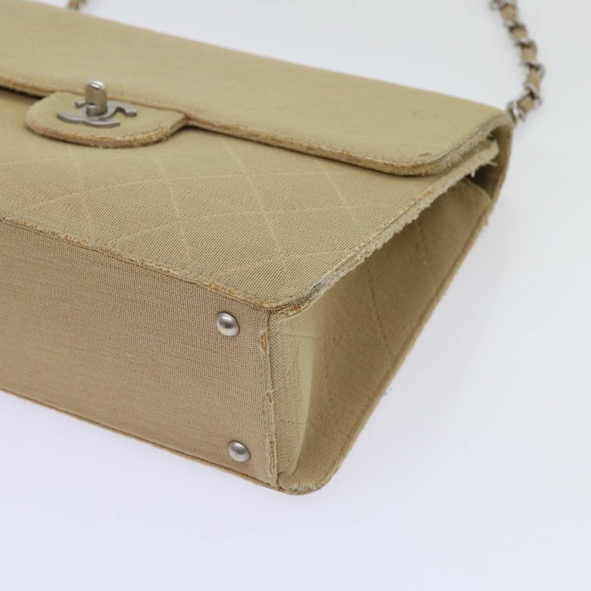 Top Quality Chanel Matelasse Chain Turn Lock Shoulder Bag cotton Beige CC Auth bs13037