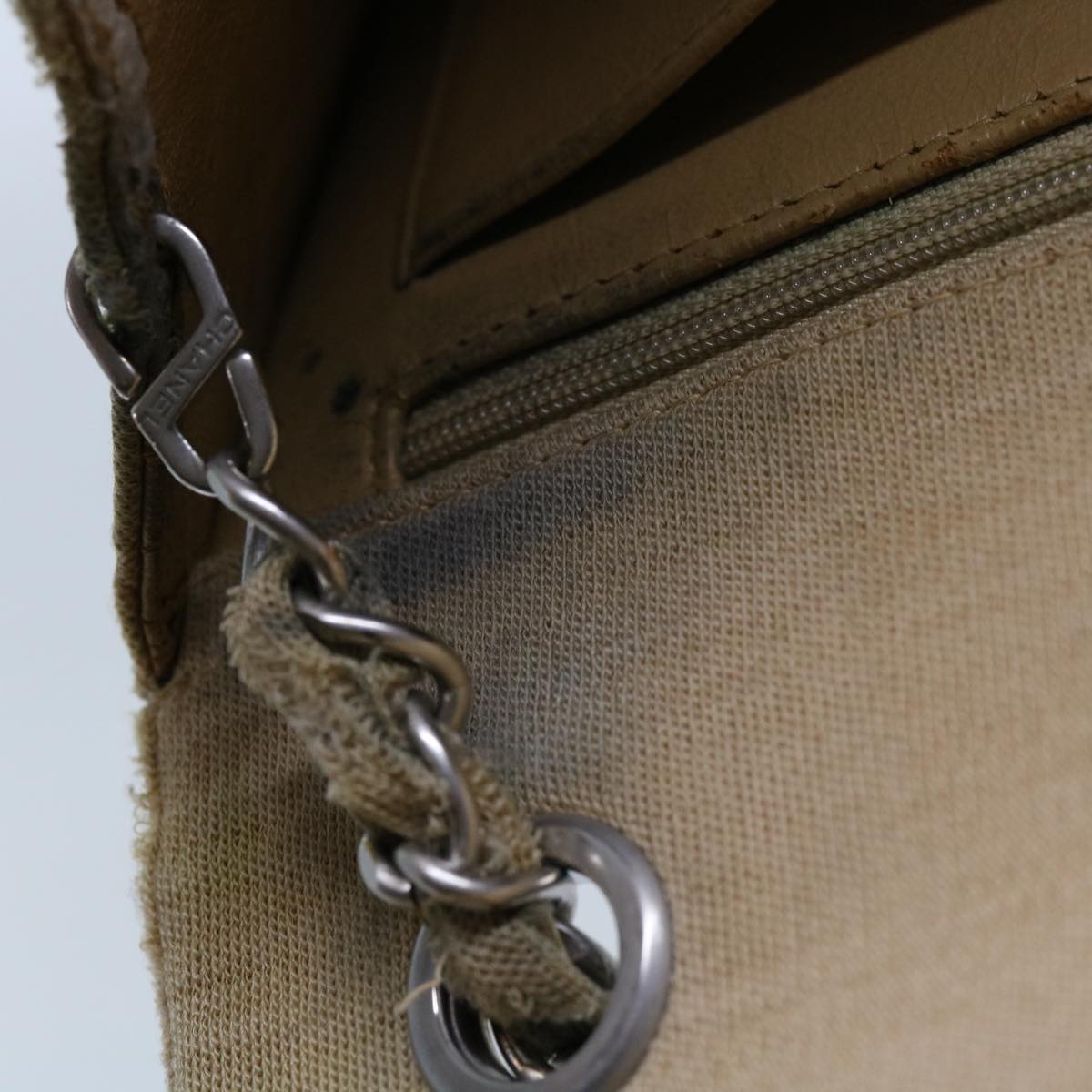 Top Quality Chanel Matelasse Chain Turn Lock Shoulder Bag cotton Beige CC Auth bs13037