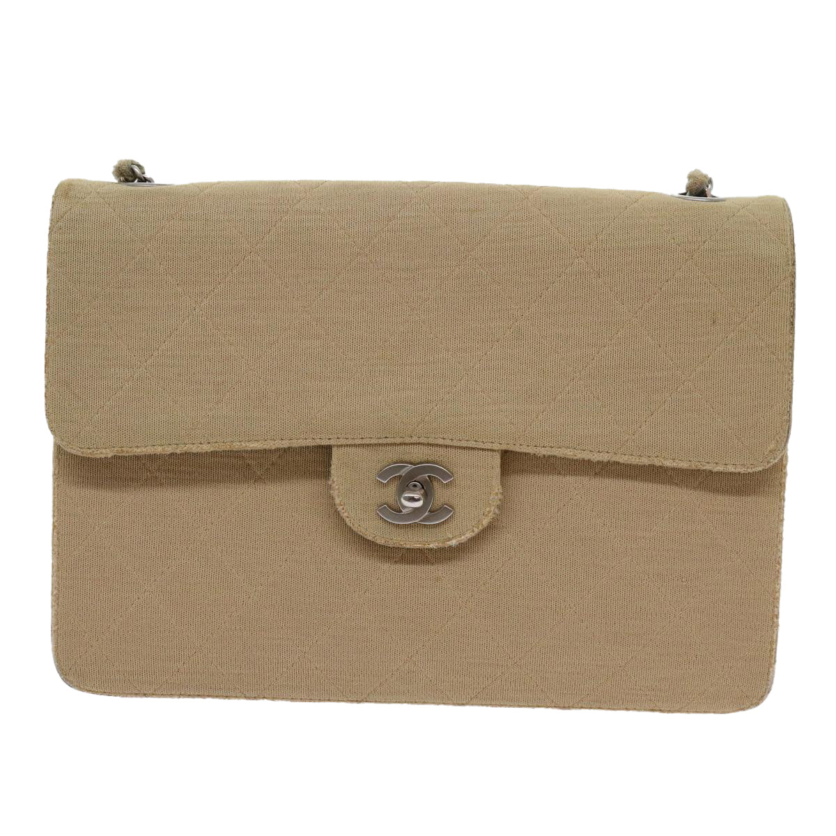 Top Quality Chanel Matelasse Chain Turn Lock Shoulder Bag cotton Beige CC Auth bs13037