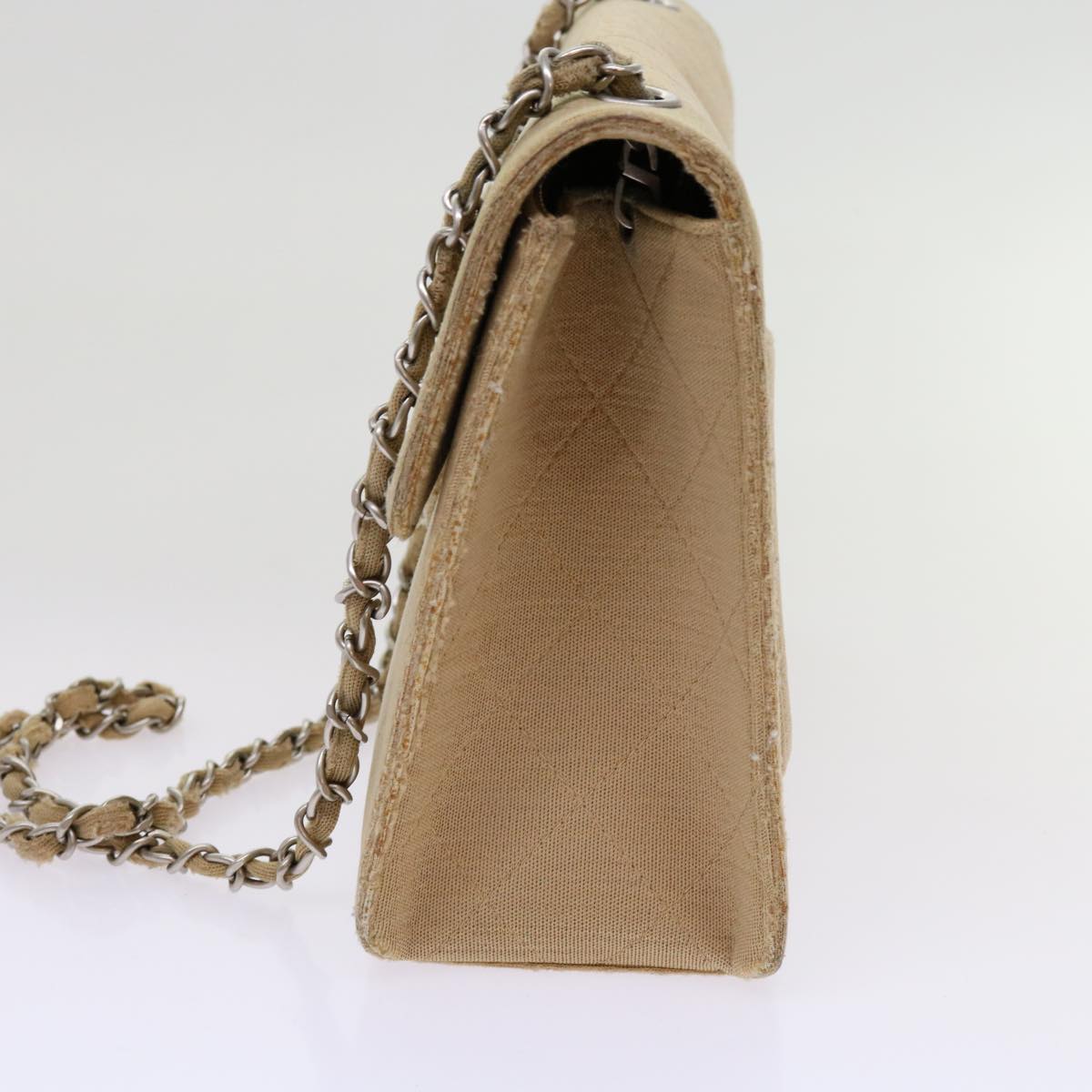 Top Quality Chanel Matelasse Chain Turn Lock Shoulder Bag cotton Beige CC Auth bs13037