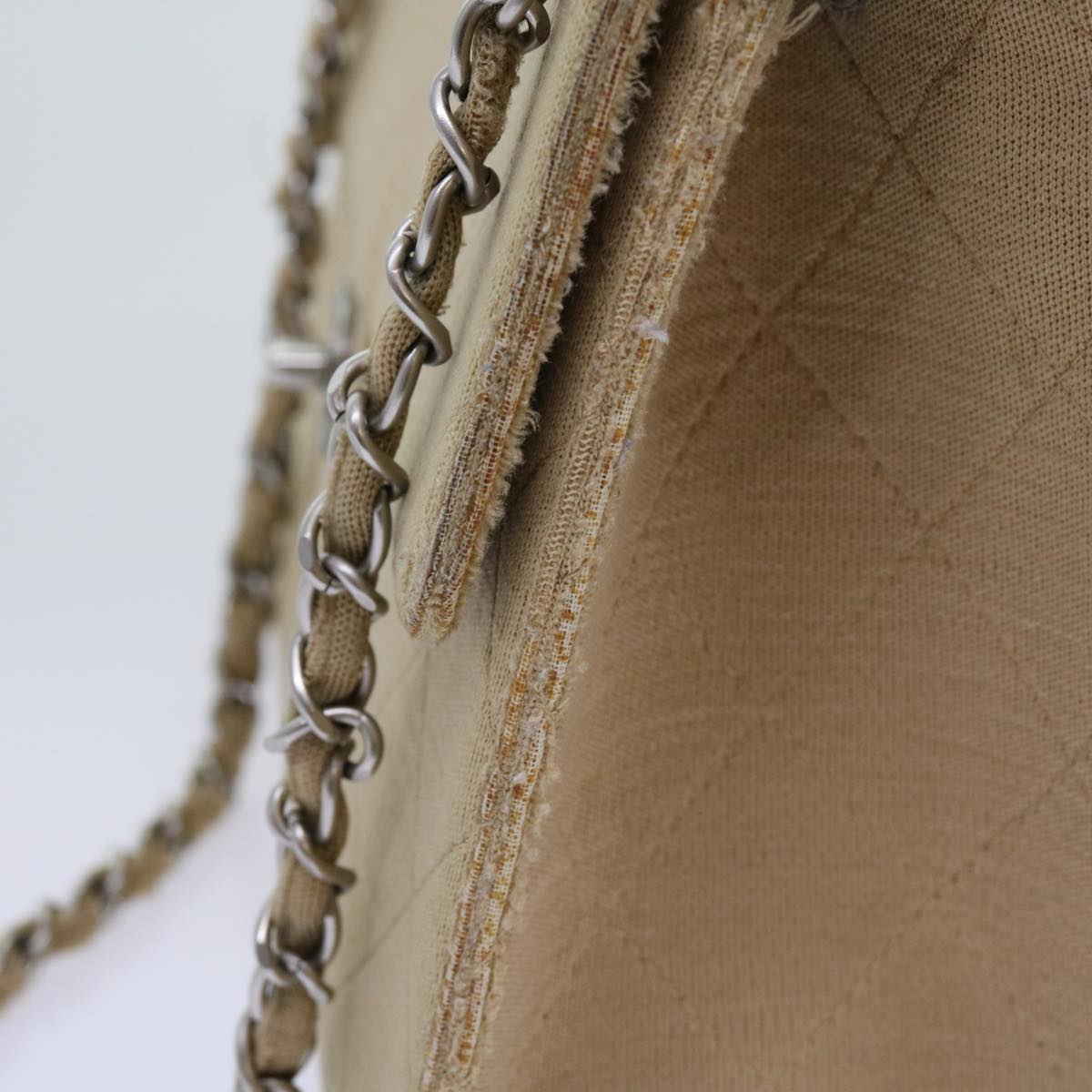 Top Quality Chanel Matelasse Chain Turn Lock Shoulder Bag cotton Beige CC Auth bs13037