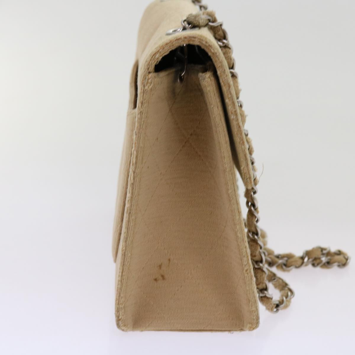 Top Quality Chanel Matelasse Chain Turn Lock Shoulder Bag cotton Beige CC Auth bs13037