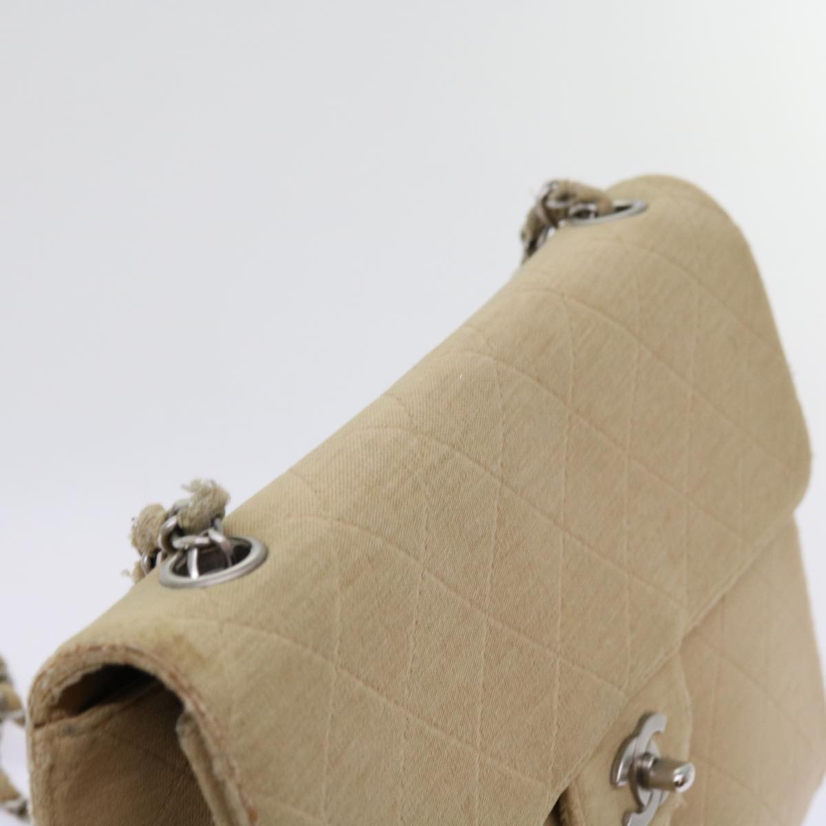Top Quality Chanel Matelasse Chain Turn Lock Shoulder Bag cotton Beige CC Auth bs13037