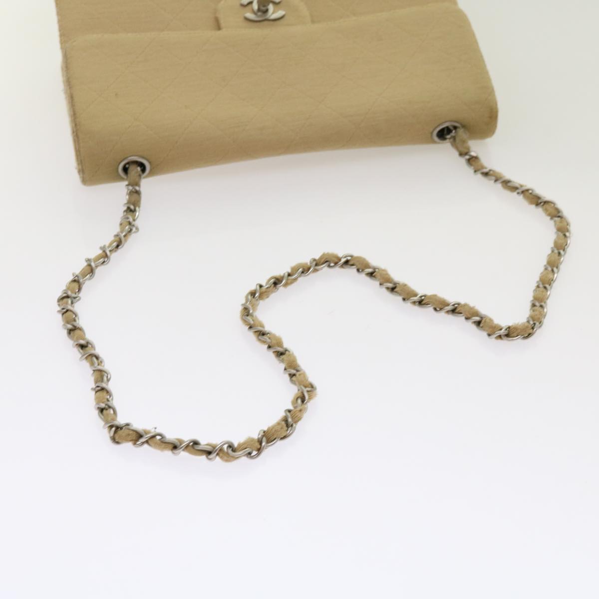 Top Quality Chanel Matelasse Chain Turn Lock Shoulder Bag cotton Beige CC Auth bs13037