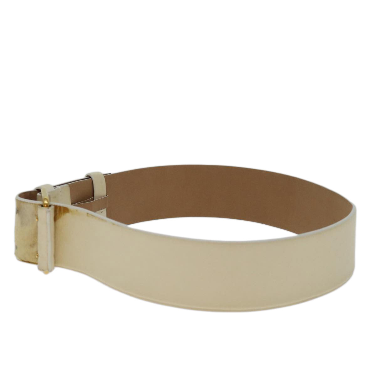 CHANEL Belt Lamb Skin 33.9" Beige CC Auth bs13045
