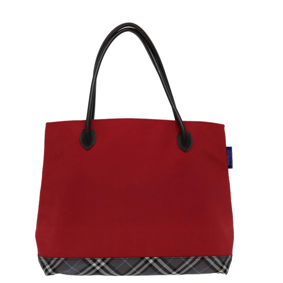 BURBERRYSs Nova Check Blue Label Hand Bag Nylon Red Black Auth bs13095