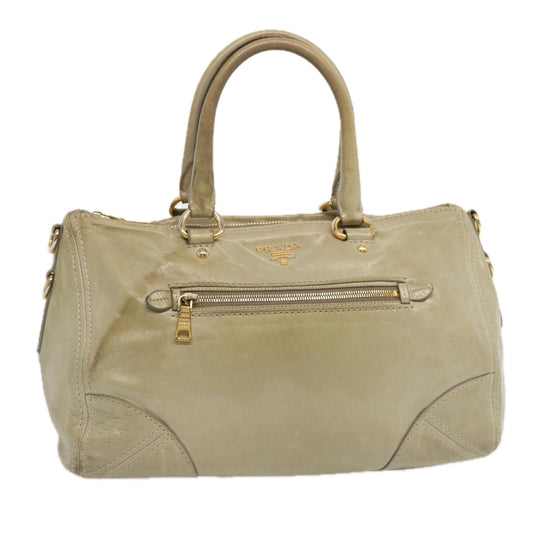 PRADA Hand Bag Leather Gray Auth bs13155