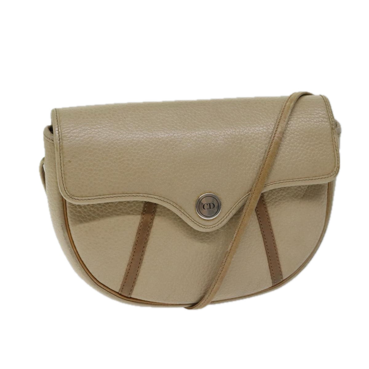 CHRISTIAN DIOR Shoulder Bag Leather Beige Auth bs13271