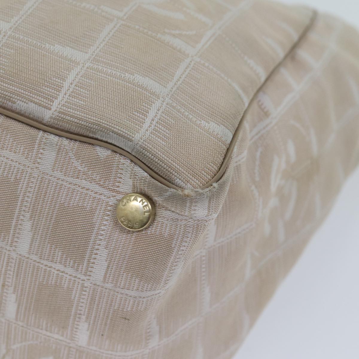 CHANEL New Travel Line Tote Bag Nylon Beige CC Auth bs13324