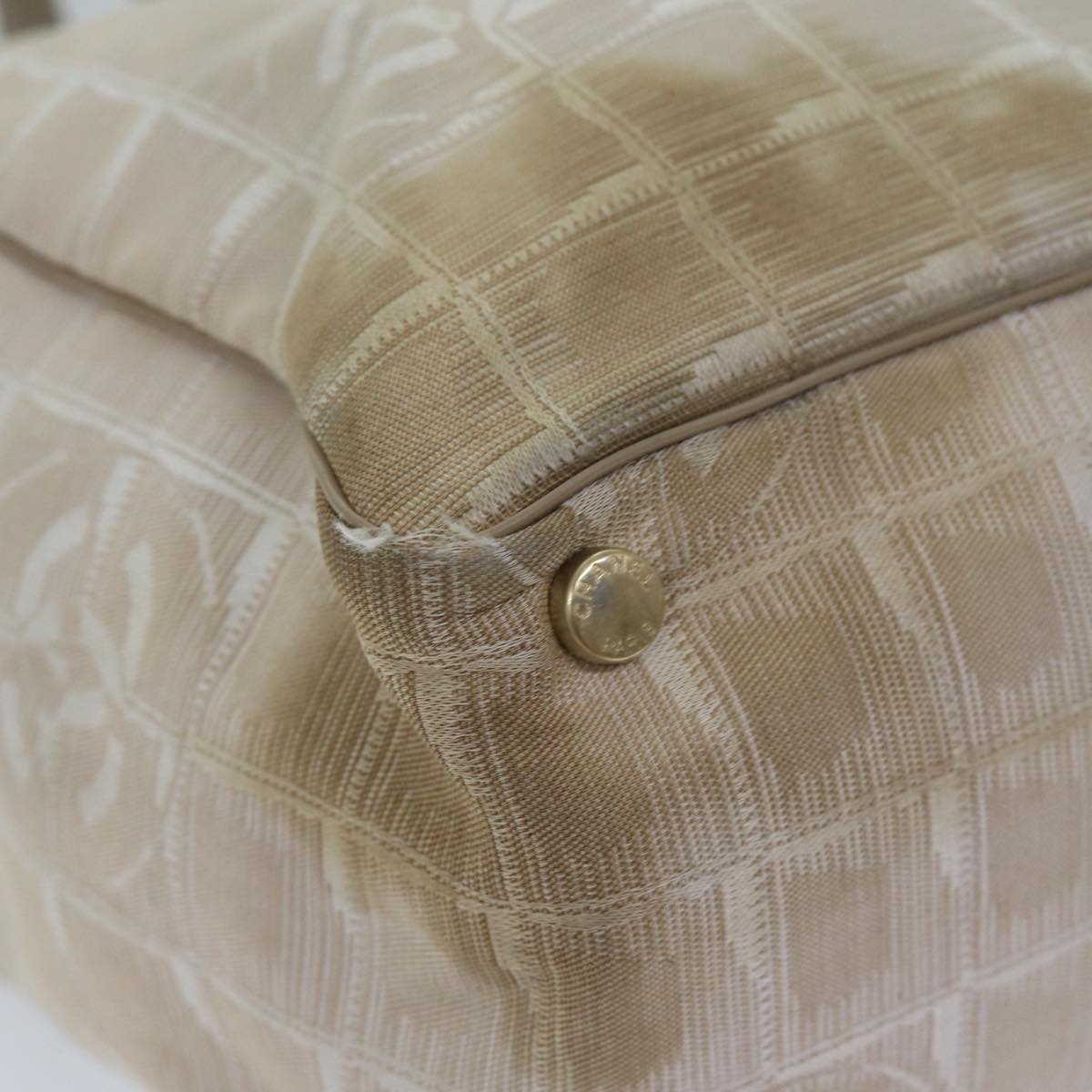 CHANEL New Travel Line Tote Bag Nylon Beige CC Auth bs13324