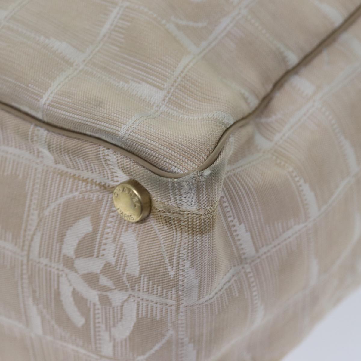 CHANEL New Travel Line Tote Bag Nylon Beige CC Auth bs13324