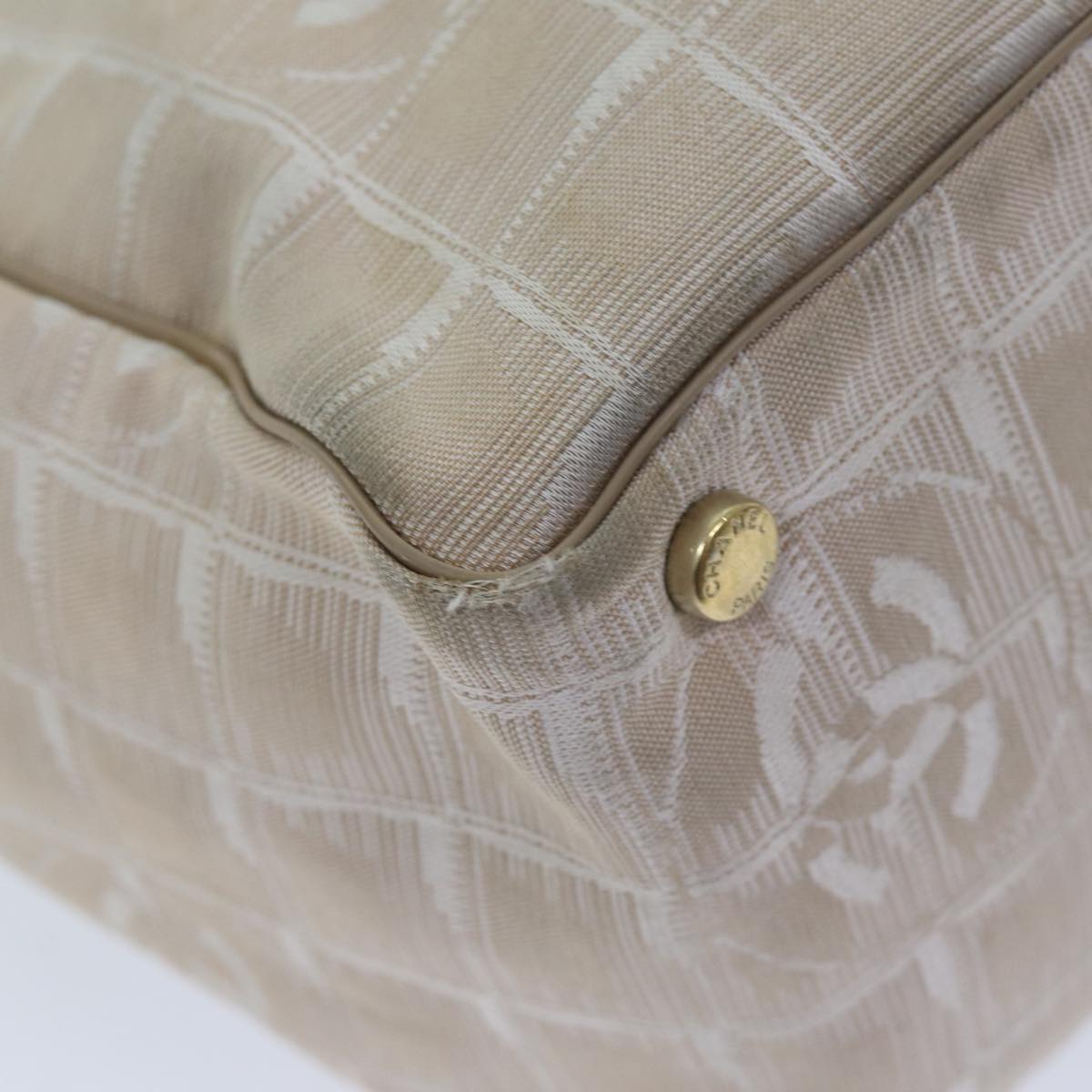 CHANEL New Travel Line Tote Bag Nylon Beige CC Auth bs13324
