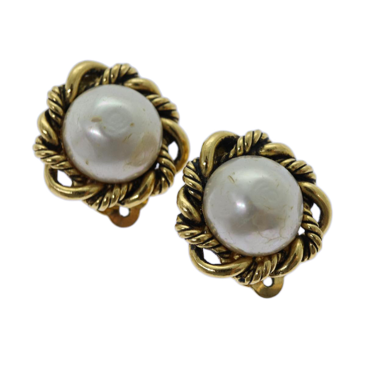 Top Quality Chanel Pearl Earring metal Gold CC Auth bs13495