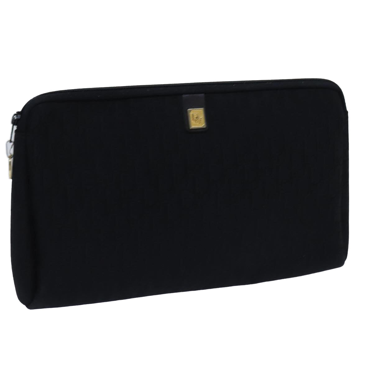CHRISTIAN DIOR Trotter Canvas Clutch Bag Black Auth bs13620