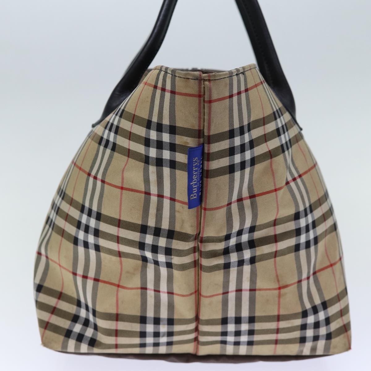 BURBERRYSs Nova Check Blue Label Tote Bag Nylon Beige Brown Auth bs13688