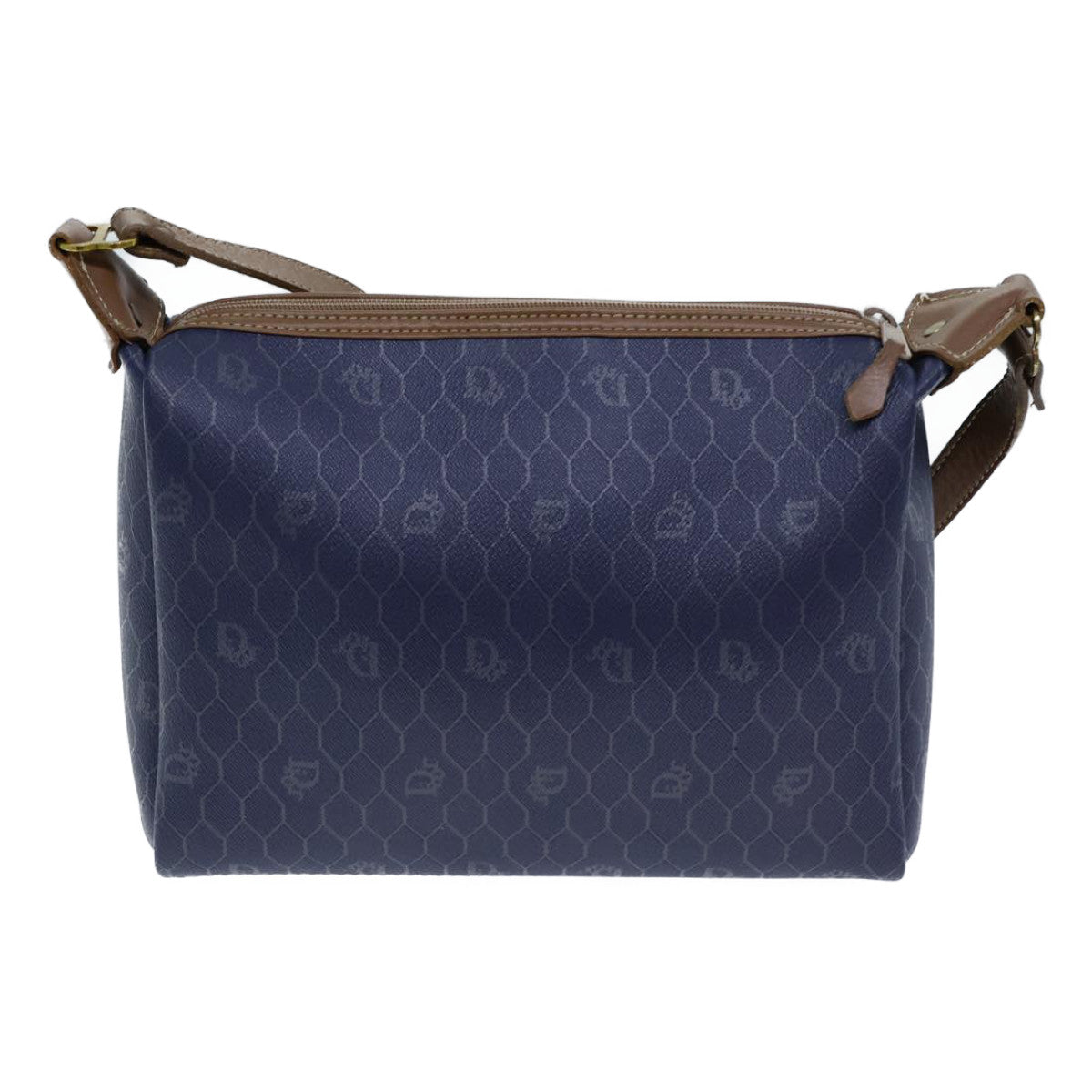 CHRISTIAN DIOR Honeycomb Canvas Shoulder Bag PVC Navy Auth bs13759