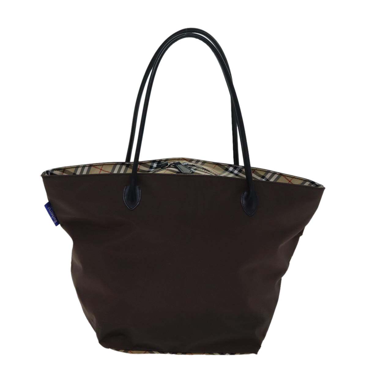 BURBERRYSs Nova Check Blue Label Tote Bag Nylon Brown Auth bs13863