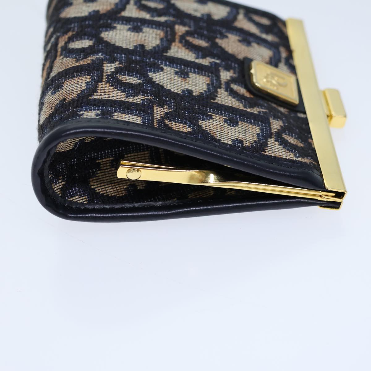 CHRISTIAN DIOR Trotter Canvas Coin Purse Navy Auth bs13876