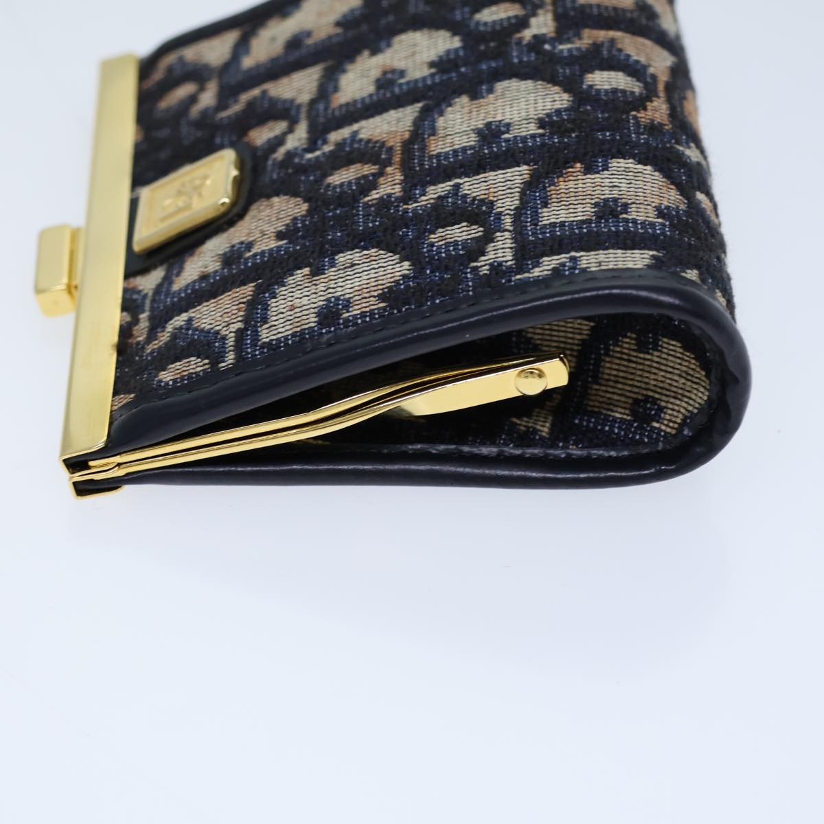 CHRISTIAN DIOR Trotter Canvas Coin Purse Navy Auth bs13876