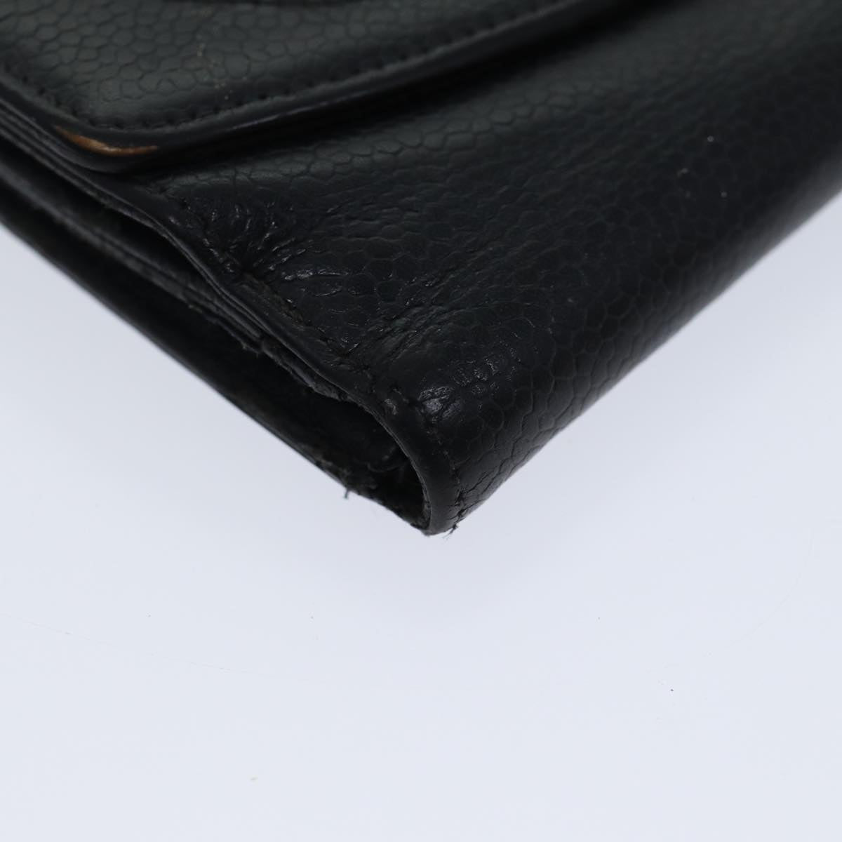 CHANEL Wallet Caviar Skin Black CC Auth bs13883