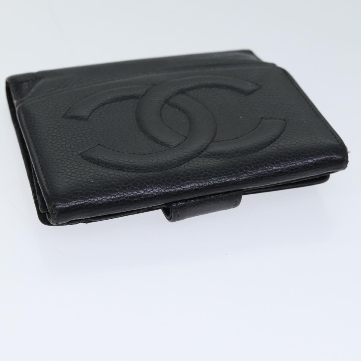 CHANEL Wallet Caviar Skin Black CC Auth bs13883