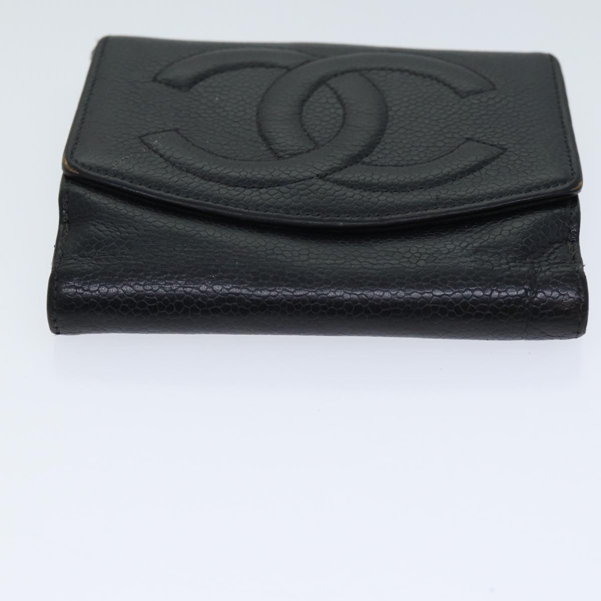 CHANEL Wallet Caviar Skin Black CC Auth bs13883