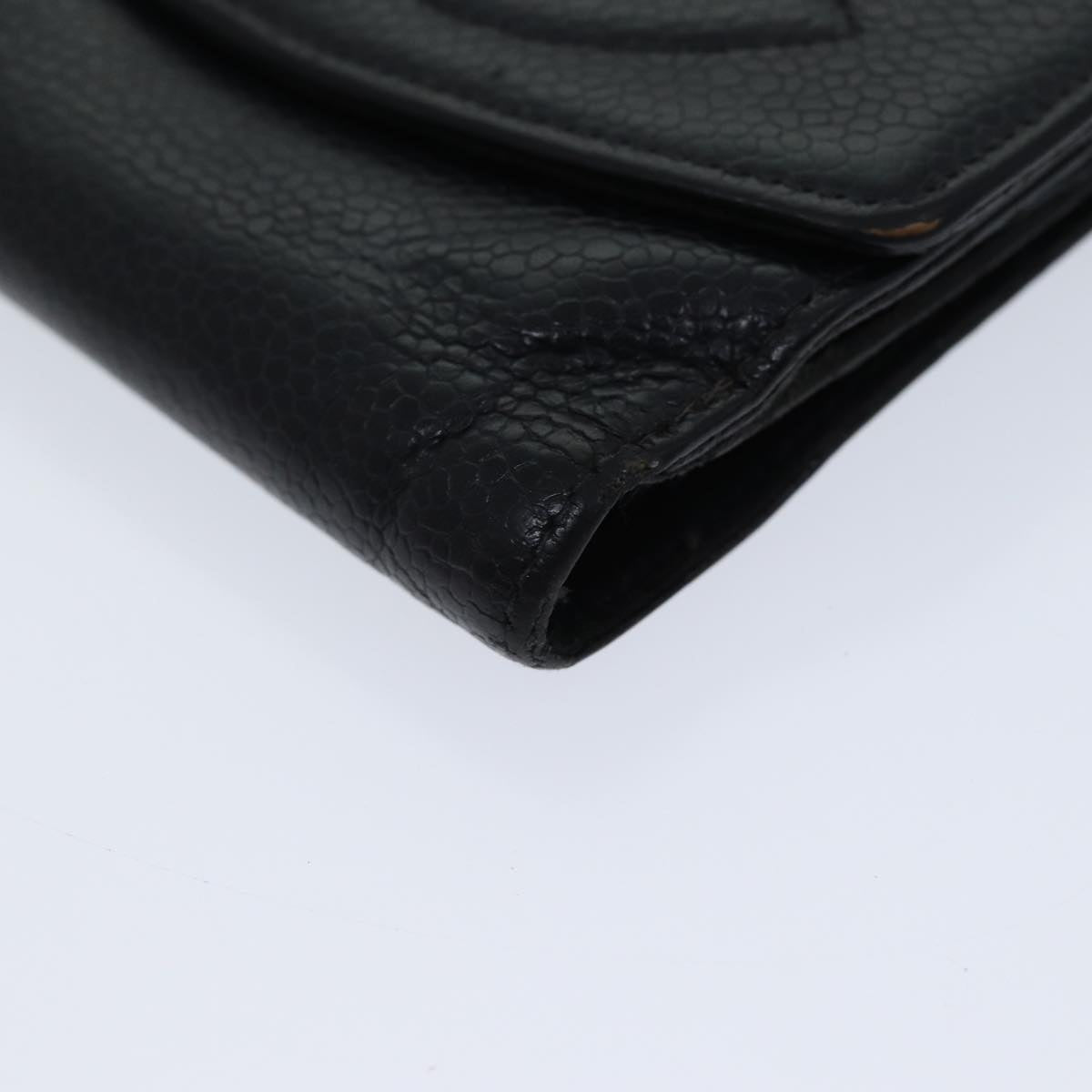 CHANEL Wallet Caviar Skin Black CC Auth bs13883