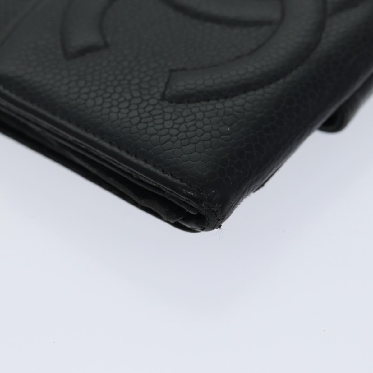 CHANEL Wallet Caviar Skin Black CC Auth bs13883