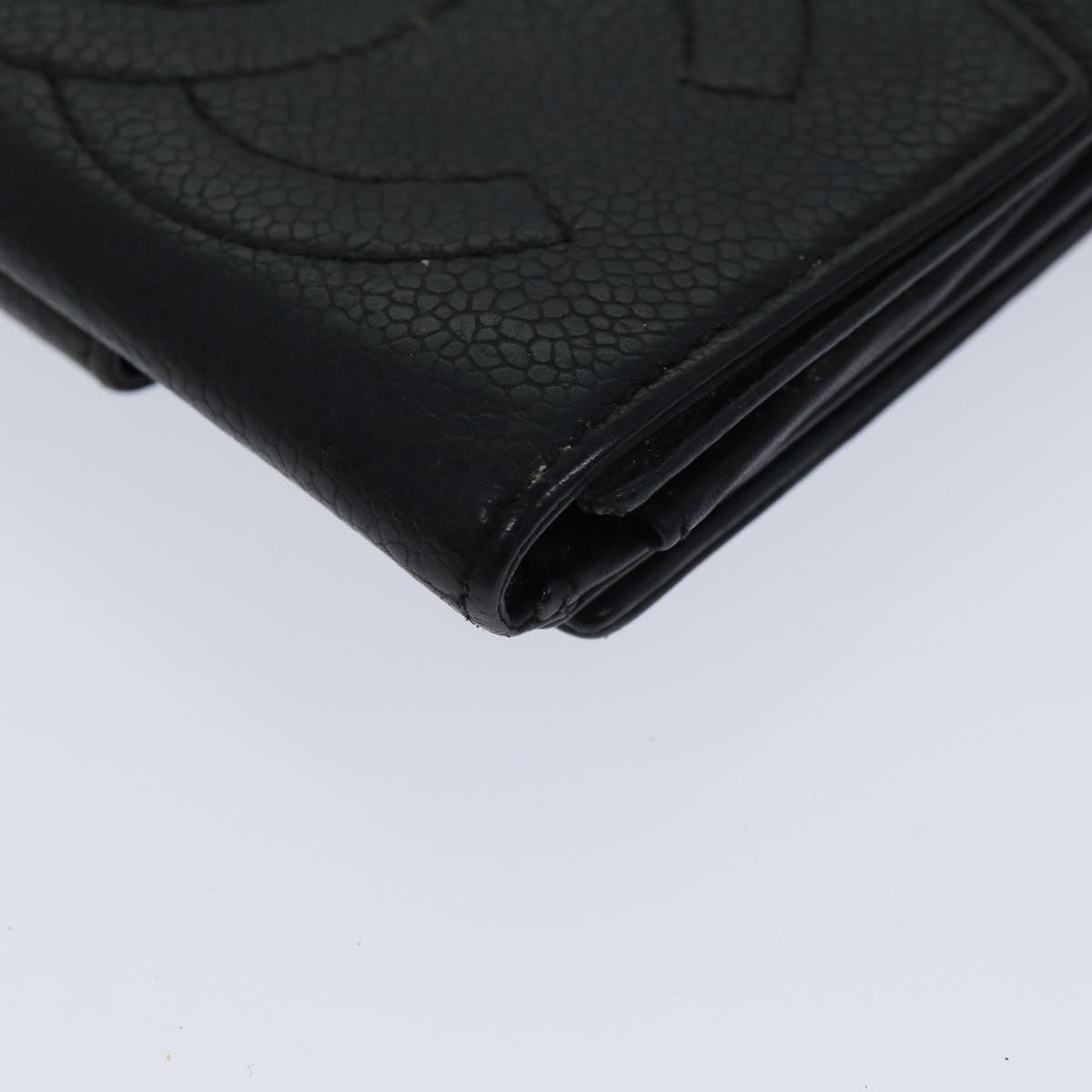 CHANEL Wallet Caviar Skin Black CC Auth bs13886