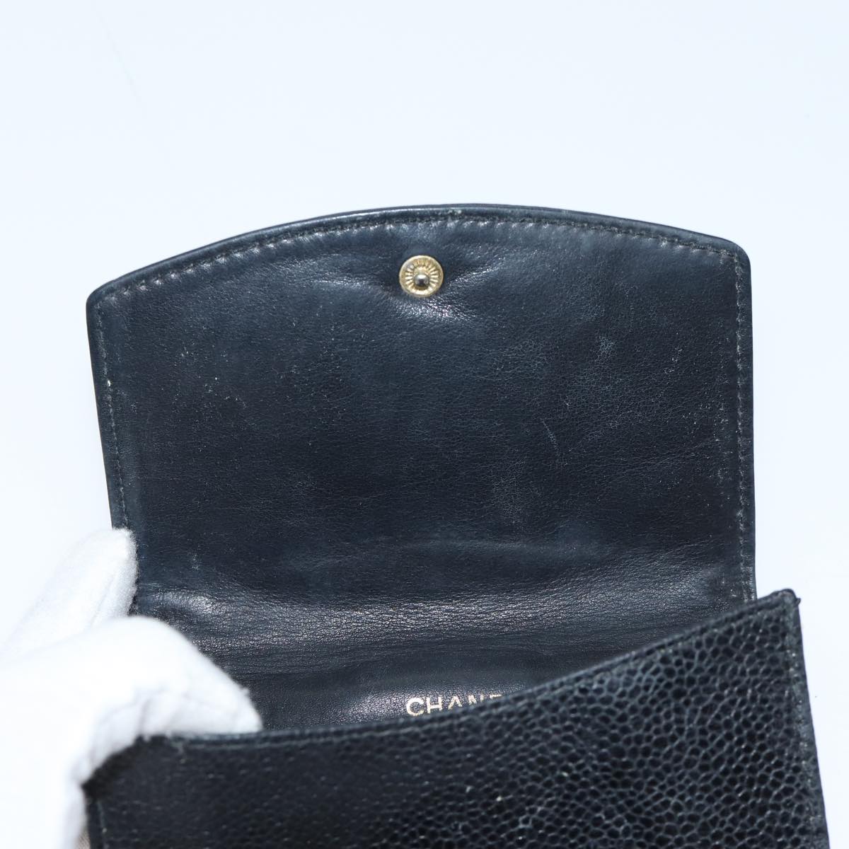 CHANEL Wallet Caviar Skin Black CC Auth bs13886
