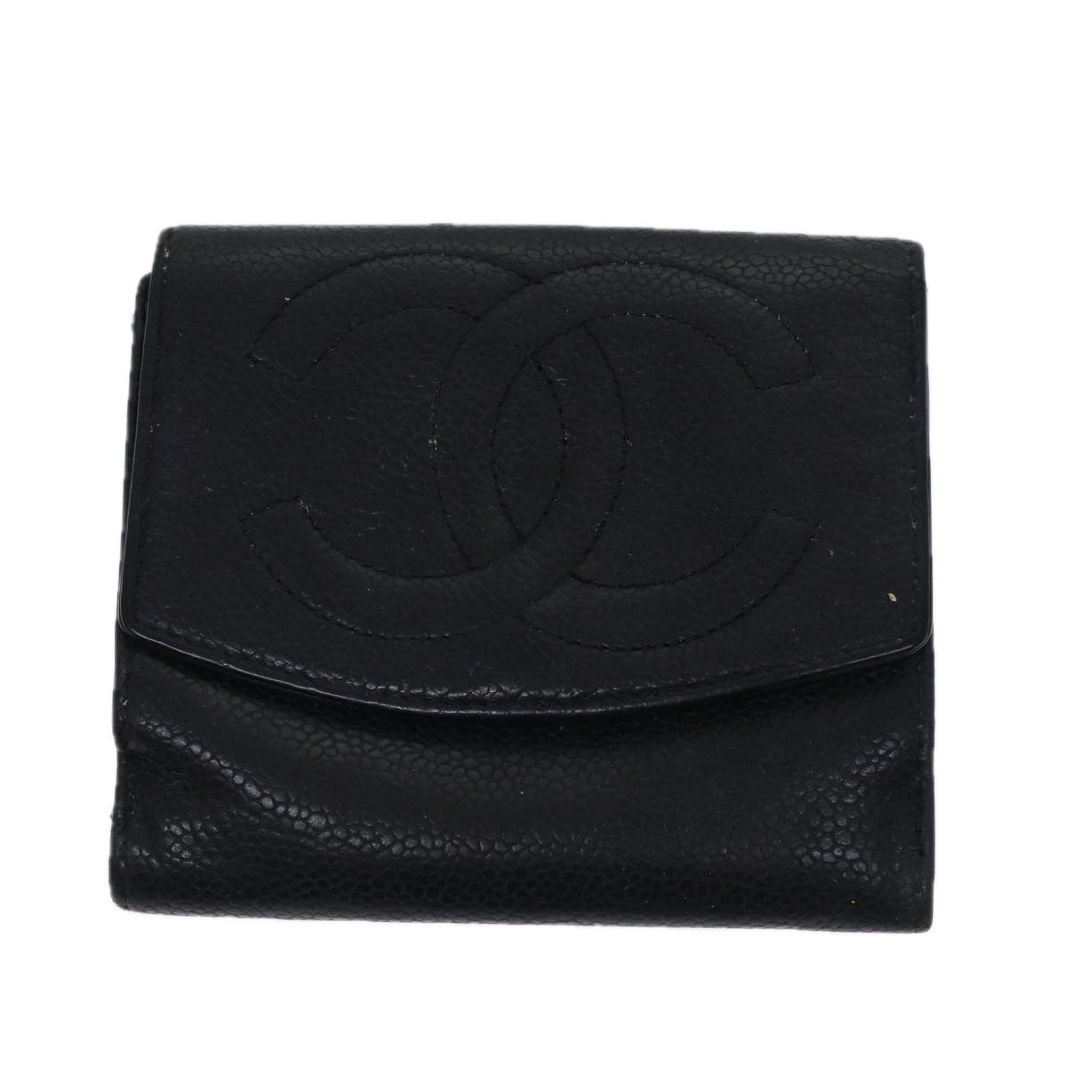 CHANEL Wallet Caviar Skin Black CC Auth bs13886