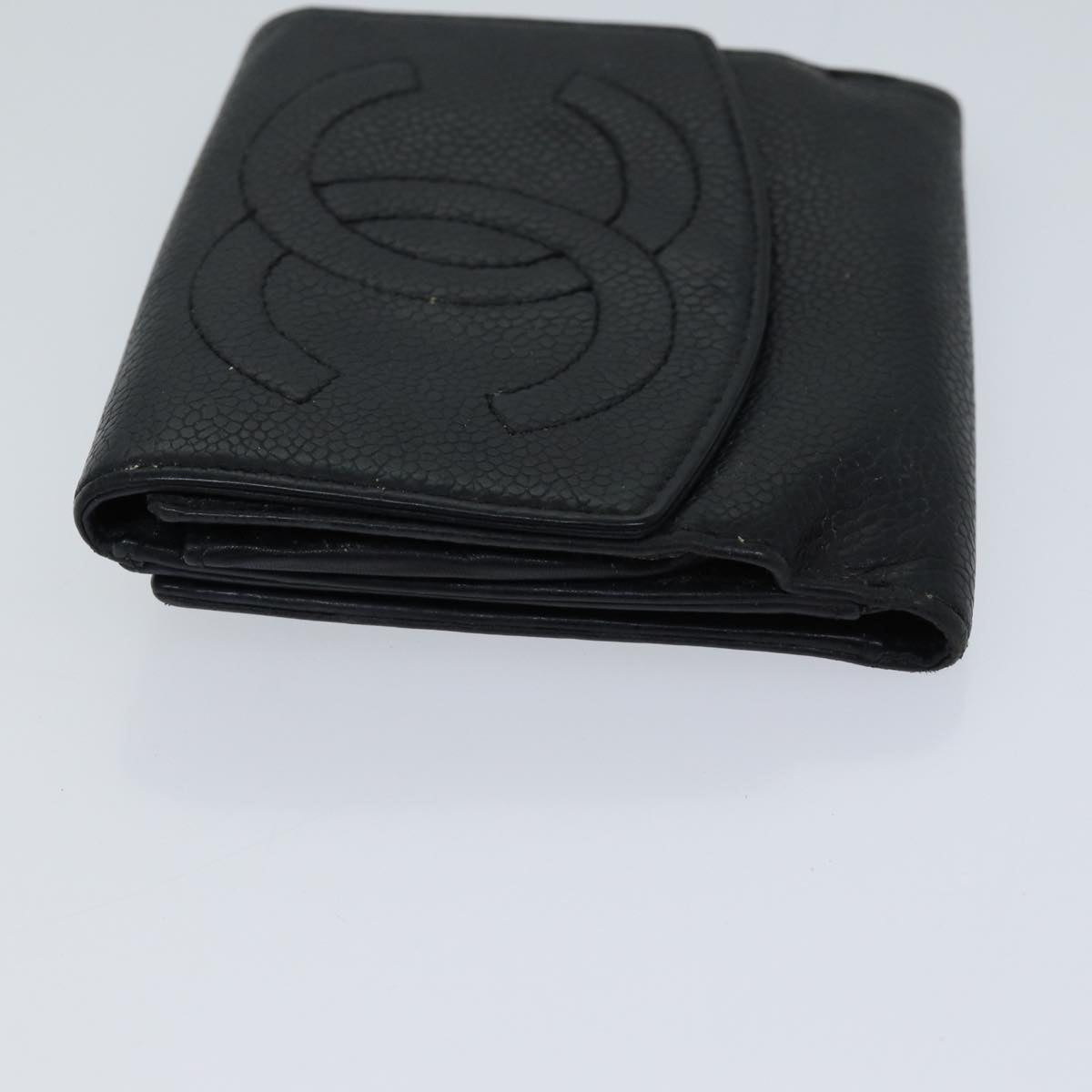 CHANEL Wallet Caviar Skin Black CC Auth bs13886