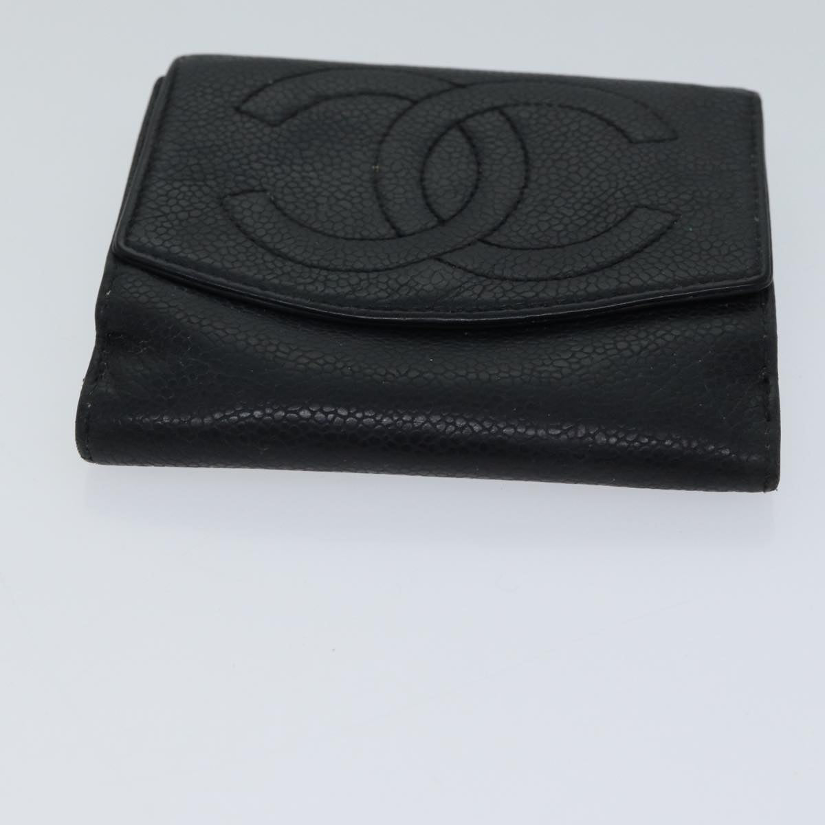 CHANEL Wallet Caviar Skin Black CC Auth bs13886